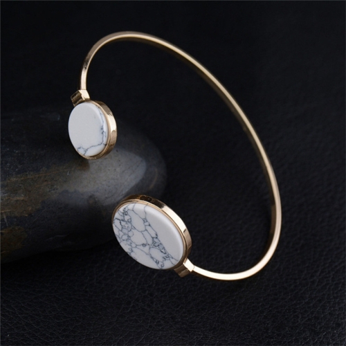 

Faux Marble Stone Round Geometric Bangle Gold Circle Cuff Bangle Bracelet(White)