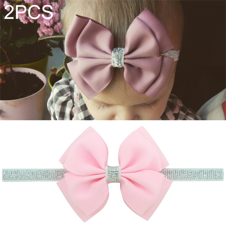 Sunsky 2 Pcs Baby Hair Bow Fower Headband Silver Ribbon Hair