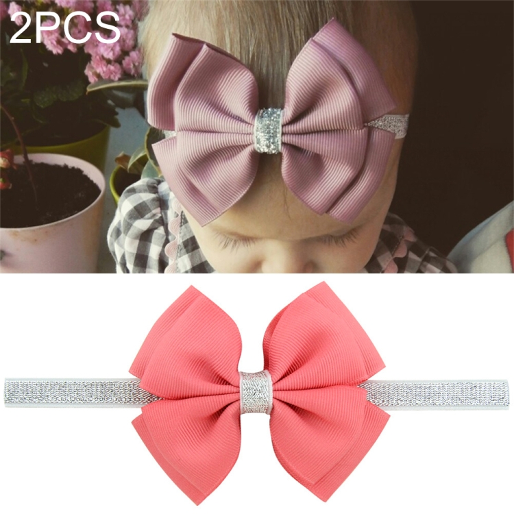 Sunsky 2 Pcs Baby Hair Bow Fower Headband Silver Ribbon Hair