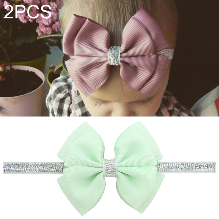 Sunsky 2 Pcs Baby Hair Bow Fower Headband Silver Ribbon Hair