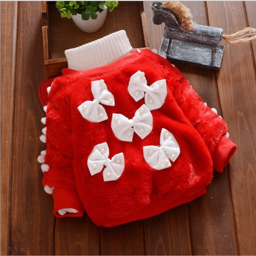 

Autumn and Winter Girls Bow-knot + Hair Ball Decoration Casual Thick Long-sleeved Sweater, Height:100cm(Red)