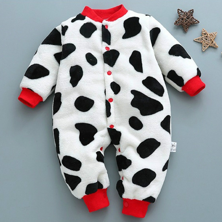 

Autumn and Winter Babies Cow Texture Coral Fleece Warm Jumpsuit Romper, Size:80cm(Cow F)