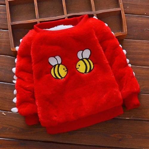 

Autumn and Winter Girls Cartoon Bee Pattern + Hair Ball Decoration Casual Thick Long-sleeved Sweater, Height:100cm(Red)