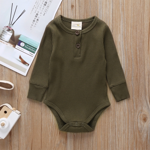 

Autumn Baby Cotton Solid Color Long-sleeved Jumpsuit Romper, Size:60cm(Army Green)