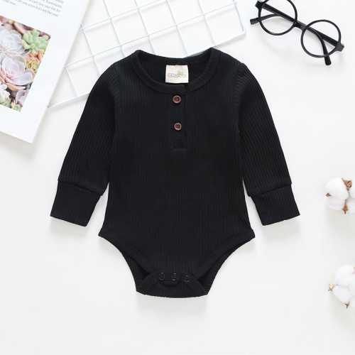 

Autumn Baby Cotton Solid Color Long-sleeved Jumpsuit Romper, Size:90cm(Black)