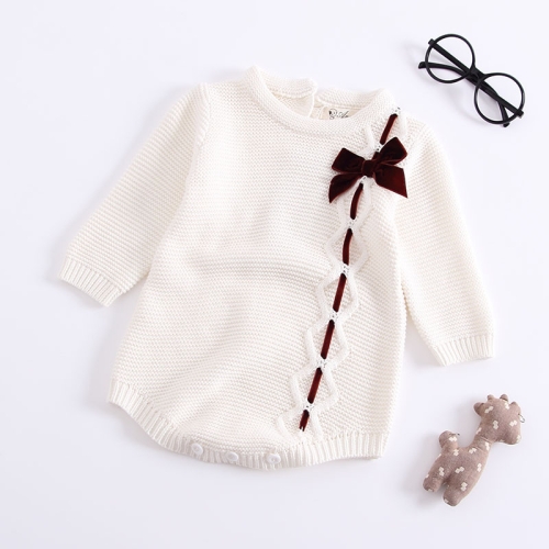 

Autumn and Winter Female Baby Bow-knot Knit Jumpsuit Long Sleeved Romper, Height:66cm(White)