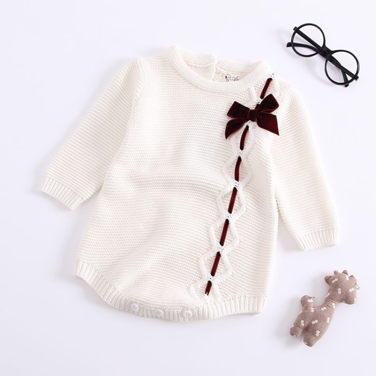 

Autumn and Winter Female Baby Bow-knot Knit Jumpsuit Long Sleeved Romper, Height:90cm(White)