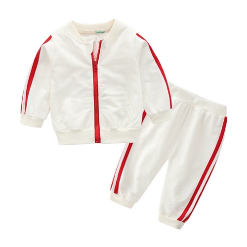 

2 in 1 Autumn Baby Clothes Cotton Long Sleeve Zipper Sportswear Set, Kid Size:80cm(White)