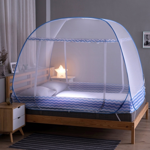 

Zipper Double Door Free Installation Wire Yurt Foldable Mosquito Net, Size:120x200x140 cm(Blue)