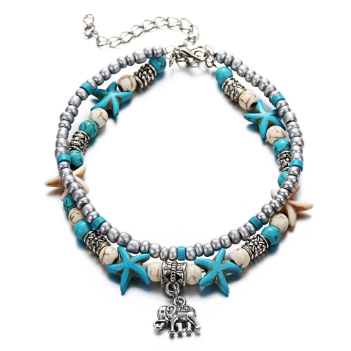 

Vintage Shell Starfish Sea Beads Turquoise Beads Anklets Dual-Layer Anklet Bracelets(Elephant)