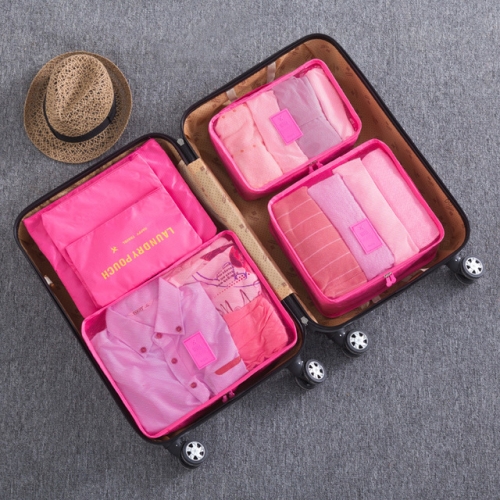 

6 in 1 Fashion Big Capacity Zipper Nylon Waterproof Women Travel Bag Luggage Organizer Journey Bag(Rose red)