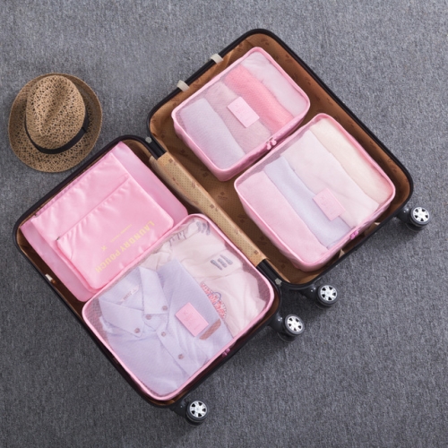 

6 in 1 Fashion Big Capacity Zipper Nylon Waterproof Women Travel Bag Luggage Organizer Journey Bag(Pink)