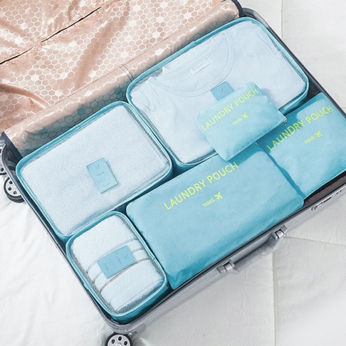 

6 in 1 Fashion Big Capacity Zipper Nylon Waterproof Women Travel Bag Luggage Organizer Journey Bag(Korean blue)