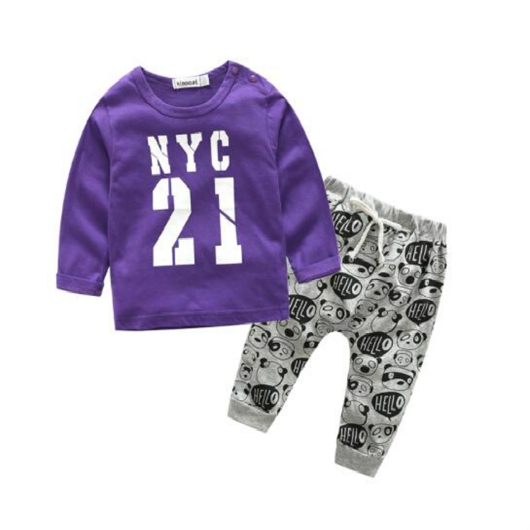 

Letters Printed Casual Baby Kids Clothes, Kid Size:80cm(Purple)