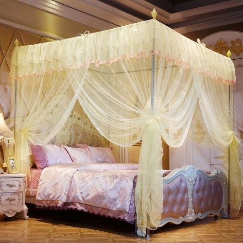 

Palace Style Encryption Floor-standing Stainless Steel Three-door Mosquito Net, Specification:22 mm Bracket, Size:180x220 cm(Yellow)