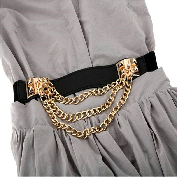 

Women Fashion Wild Metal Chain Pecoration Elastic Waistband, Size:65cm(Black)