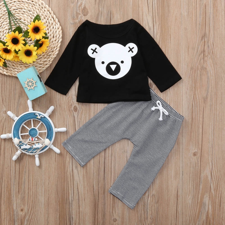 

2 in 1 Baby Cartoon Koala Pattern Long-sleeved Shirt + Striped Trouser Suit, Kid Size:80cm