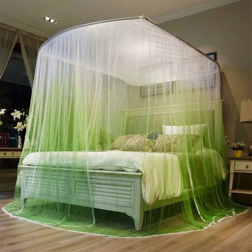 

U-shaped Three-door Stainless Steel Tube Floor Retractable Mosquito Net, Size:2.0x2.2 Meters(Gradient Green)