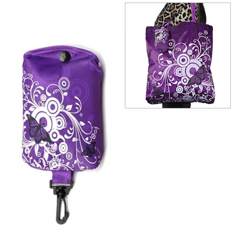 

12 PCS Foldable Shopping Bag Butterfly Flower Oxford Fabric Shoulder Bag PortableGrocery Bags Reusable Tote for Ladies(purple)