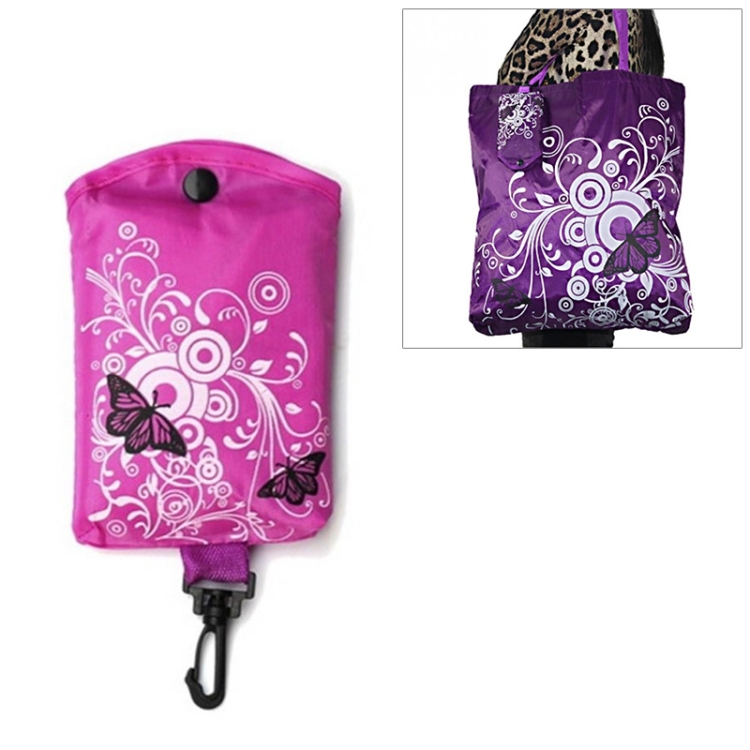 

12 PCS Foldable Shopping Bag Butterfly Flower Oxford Fabric Shoulder Bag PortableGrocery Bags Reusable Tote for Ladies(purple red)