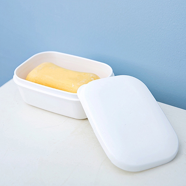

Portable Soap Box Travel Sealed Soap Box Creative with Cover Bathroom Soap Drain Stand(Rectangle)