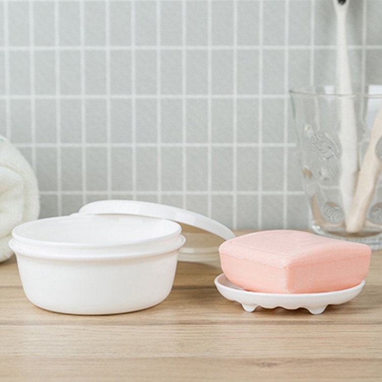 

Portable Soap Box Travel Sealed Soap Box Creative with Cover Bathroom Soap Drain Stand(Round)