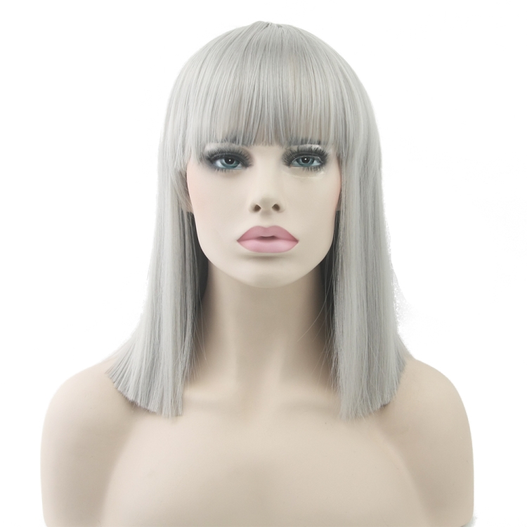 

Short Straight Heat Resistant Synthetic Hair Gray Nature Black Women Party Cosplay Wigs, Random Color Delivery