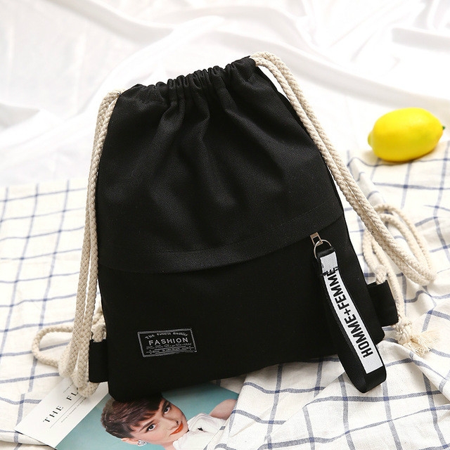 

3 PCS Fashion Canvas Drawstring Backpack Bag Portable Casual String Knapsack for Women Shoulder Bag(Black)