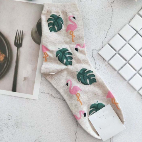 

Jacquard Animal And Plant Flower Tube Women Cotton Socks(Pink crane)