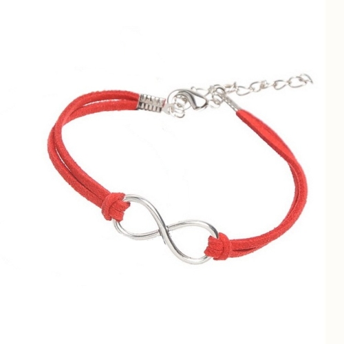 

20pcs Silver Plated Bracelets Leather Infinity Luck 8 Bracelets Women Charm Bangle Jewelry(red)
