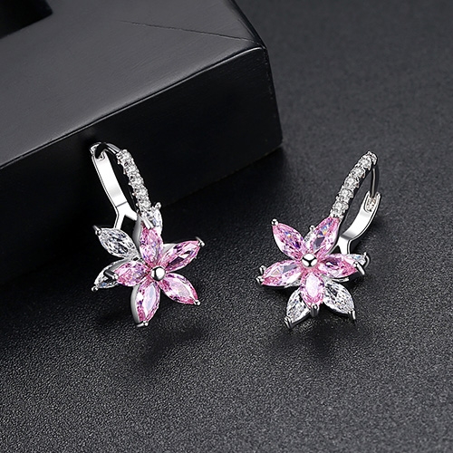 

Cute Romantic Lovely Clear Stone Flower Shape Convenient Simple Stud Copper Cubic Zirconia Earrings(Pink)