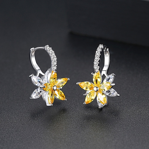 

Cute Romantic Lovely Clear Stone Flower Shape Convenient Simple Stud Copper Cubic Zirconia Earrings(Yellow)
