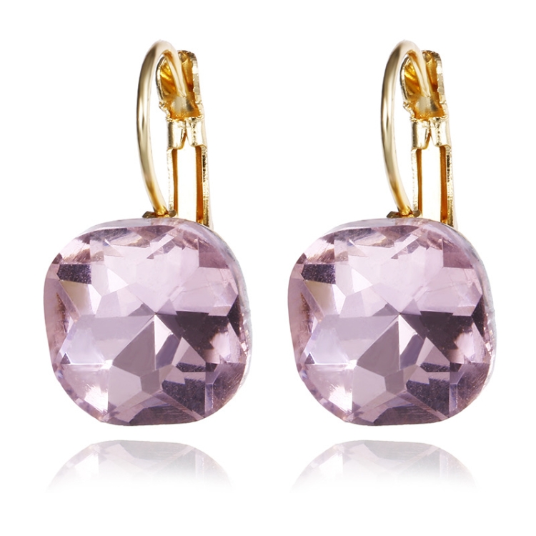 

Women Fashion Color Square Stud Earrings Crystal Rhinestone Earring(Pink)