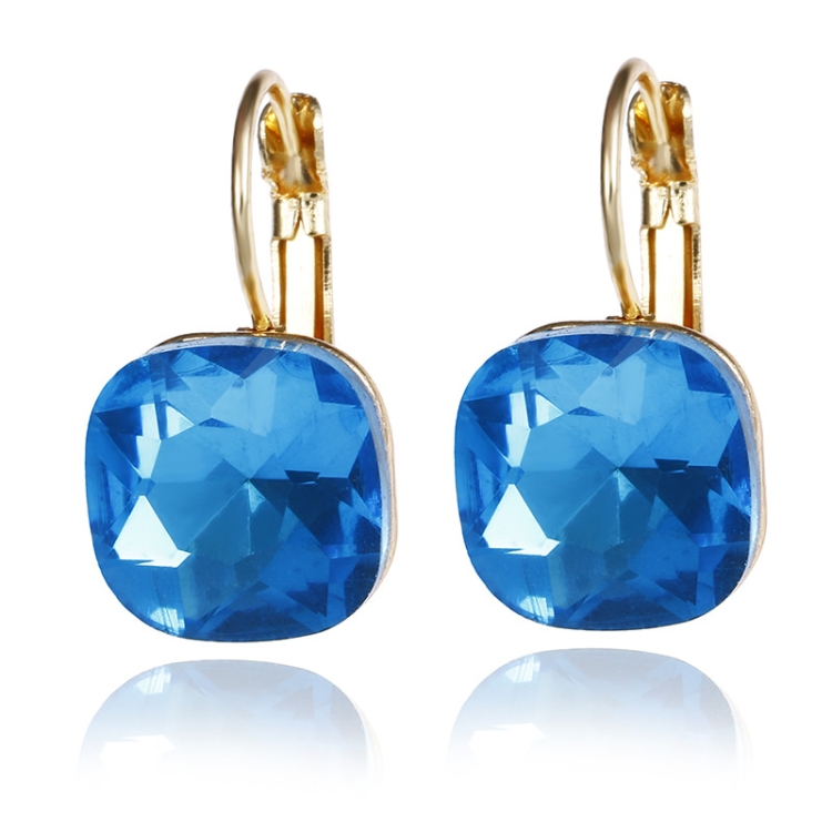 

Women Fashion Color Square Stud Earrings Crystal Rhinestone Earring(Blue)