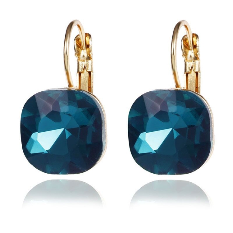 

Women Fashion Color Square Stud Earrings Crystal Rhinestone Earring(Green)