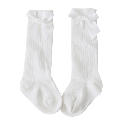 

Kids Socks Toddlers Girls Big Bow Knee High Long Soft Cotton Lace baby Socks, Size:M(White )