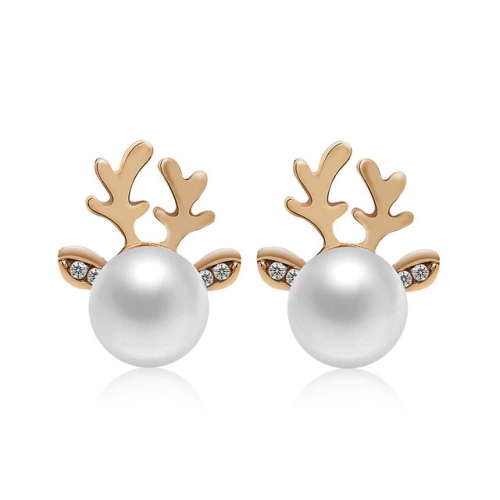 

Micro-set Pearl Antler Earrings Deer Head Earrings Elk Ear Studs(Gold)