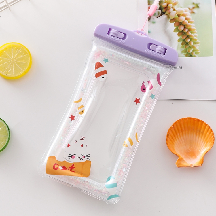 

5 PCS Cartoon Transparent Swimming Inflatable Air Bag Floating Mobile Phone Waterproof Bag, Style:Purple Kitten