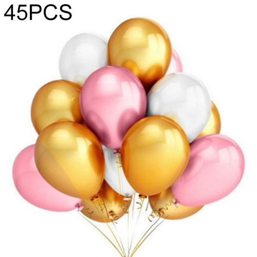 

45 PCS 12 Inch Pearl Latex Balloons Birthday Wedding Party Decor with Colored Ribbon(Pink+gold+silver)