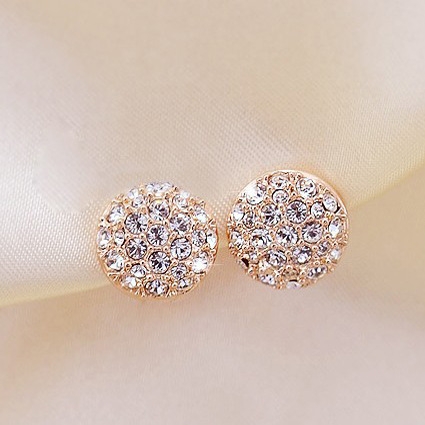 

Refined Atmosphere Noble Elegance Full Diamond Round Earrings(Gold)