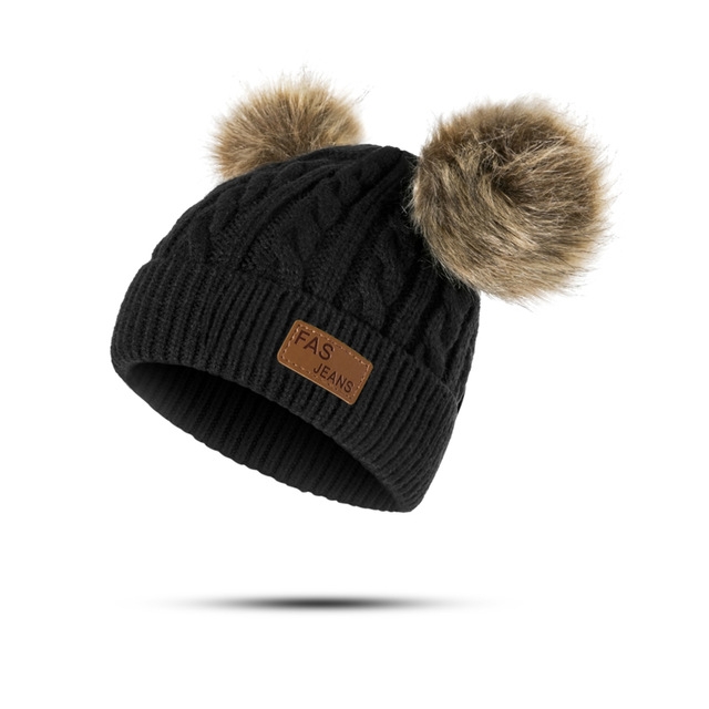 

Children Winter Hat For Girls Knitted Beanies Thick Baby Hat Infant Toddler Warm Cap(Black)