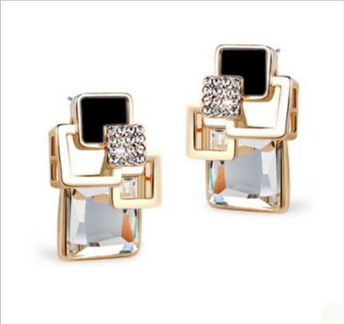 

Stylish Square Crystal Earrings with Studded Earrings(E109White)