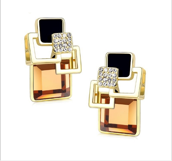 

Stylish Square Crystal Earrings with Studded Earrings(E109Champagne)