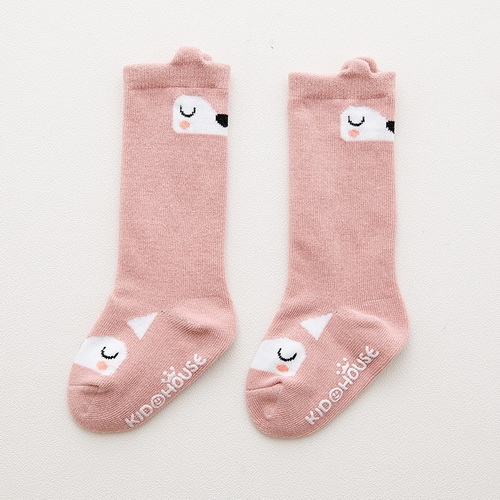

3 Pairs Toddler Knee High Sock Anti Slip Cute Cartoon Warm Baby Long Sock, Kid Size:M(Pink Fox)