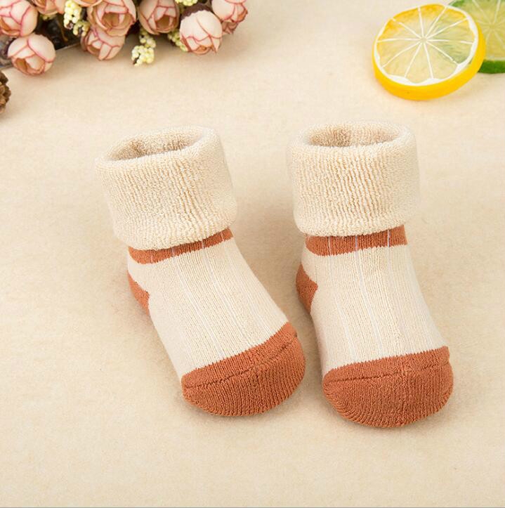

3 Pairs Newborn Thick Cotton Baby Socks, Size:S(Head With Color Light Coffee)