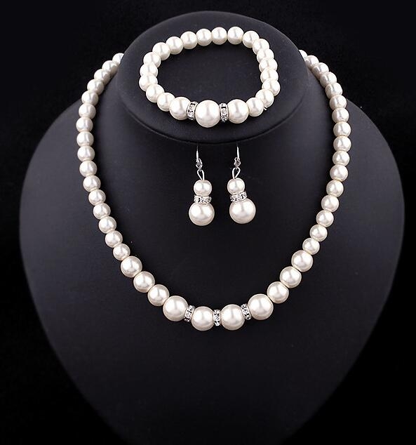 

Classic Imitation Pearl Silver Plated Clear Crystal Jewelry Sets