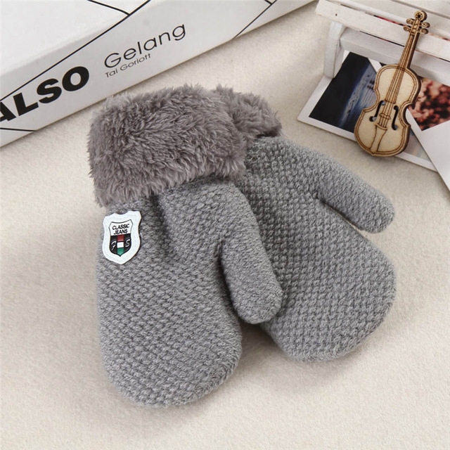 

Winter Baby Knitted Warm Gloves Full Finger Mittens with Rope(Light Grey)