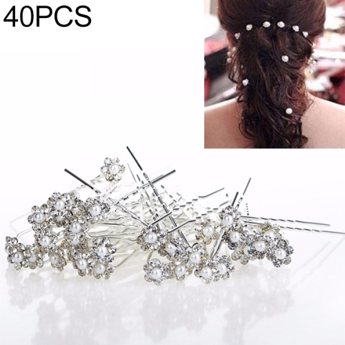

40 PCS Women Wedding Hair Pins Jewelry Accessories Simulated Pearl Flower Bridal Hairpins Bridesmaid Hair Clips Antique Silver Plated(White)