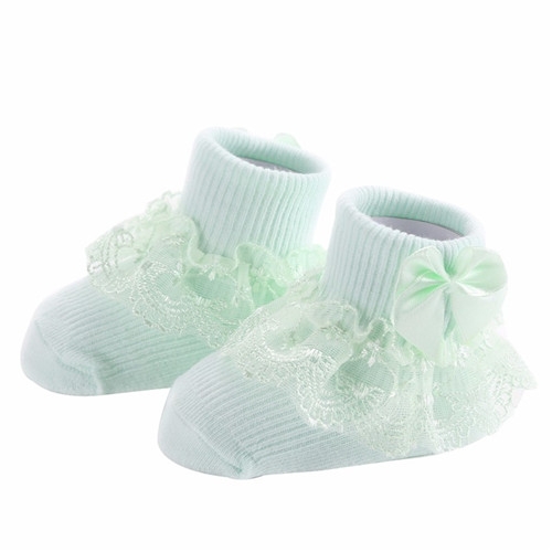 

3 Pairs Bow Lace Baby Socks Newborn Cotton Baby Sock, Size:S(Green)