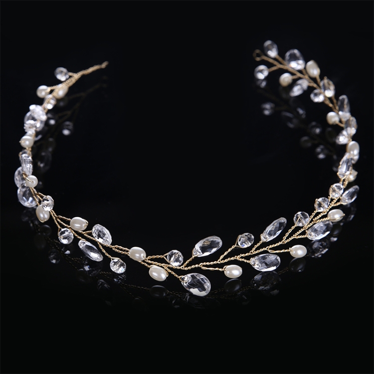 

Fashion Leaves Bridal Hair Accessories Handmade Crystal Hair Jewelry Wedding Headband Headpiece for Women(Gold)